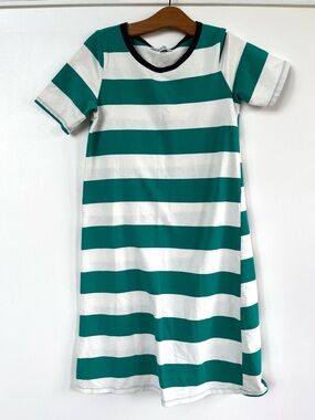 Piper & Scoot Green and White Striped Tee Dress